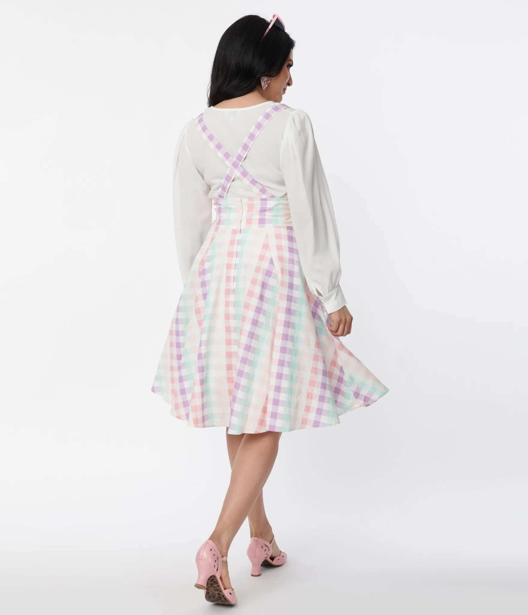 Collectif Pastel Rainbow Gingham Suspender Swing Skirt sold by Unique Vintage product image thumbnail 3