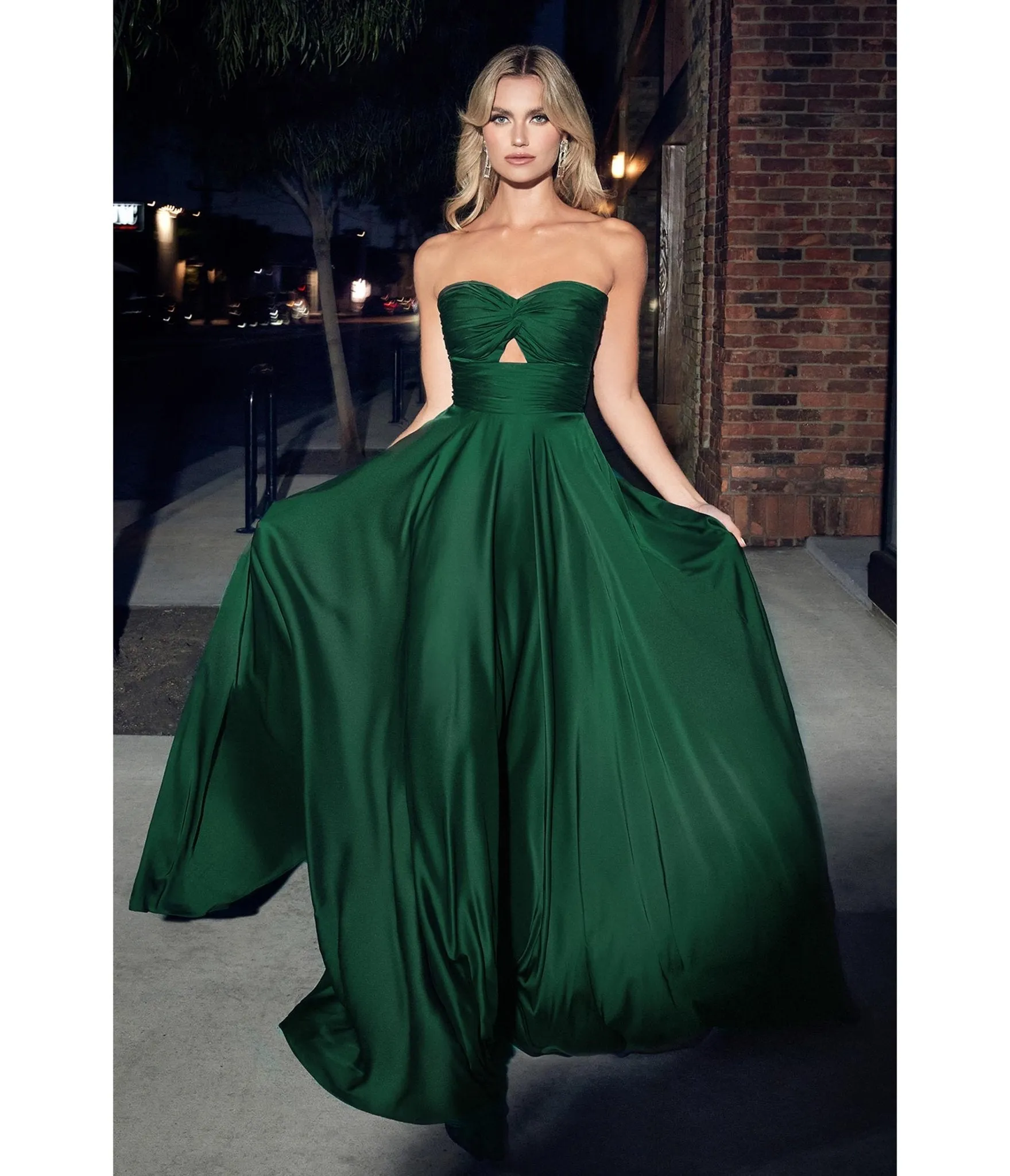 Ladivine by Cinderella Divine Hunter Green Satin Strapless Keyhole Evening Gown sold by Unique Vintage