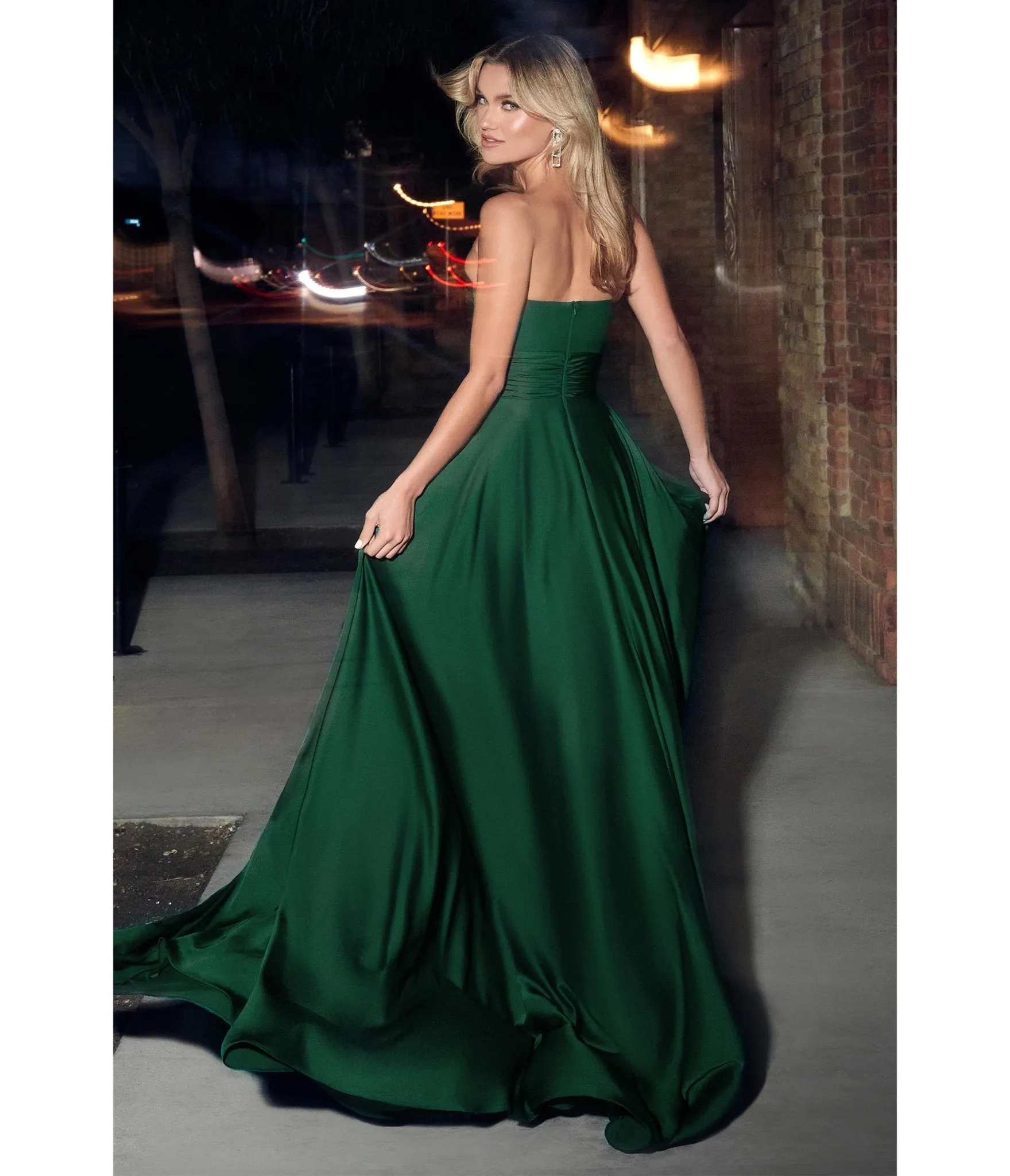 Ladivine by Cinderella Divine Hunter Green Satin Strapless Keyhole Evening Gown sold by Unique Vintage product image thumbnail 2