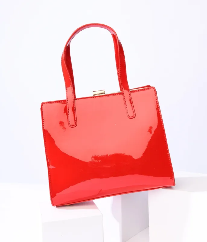 Red Patent Leatherette Handbag sold by Unique Vintage