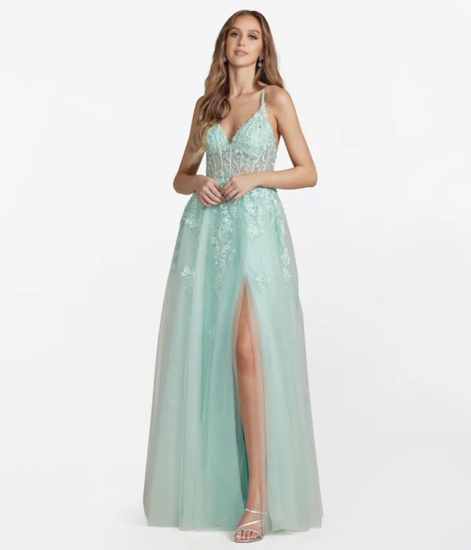 Apple Mint Floral & Tulle Prom Dress sold by Unique Vintage