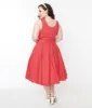 Red & White Floral Dot Belted Swing Dress sold by Unique Vintage