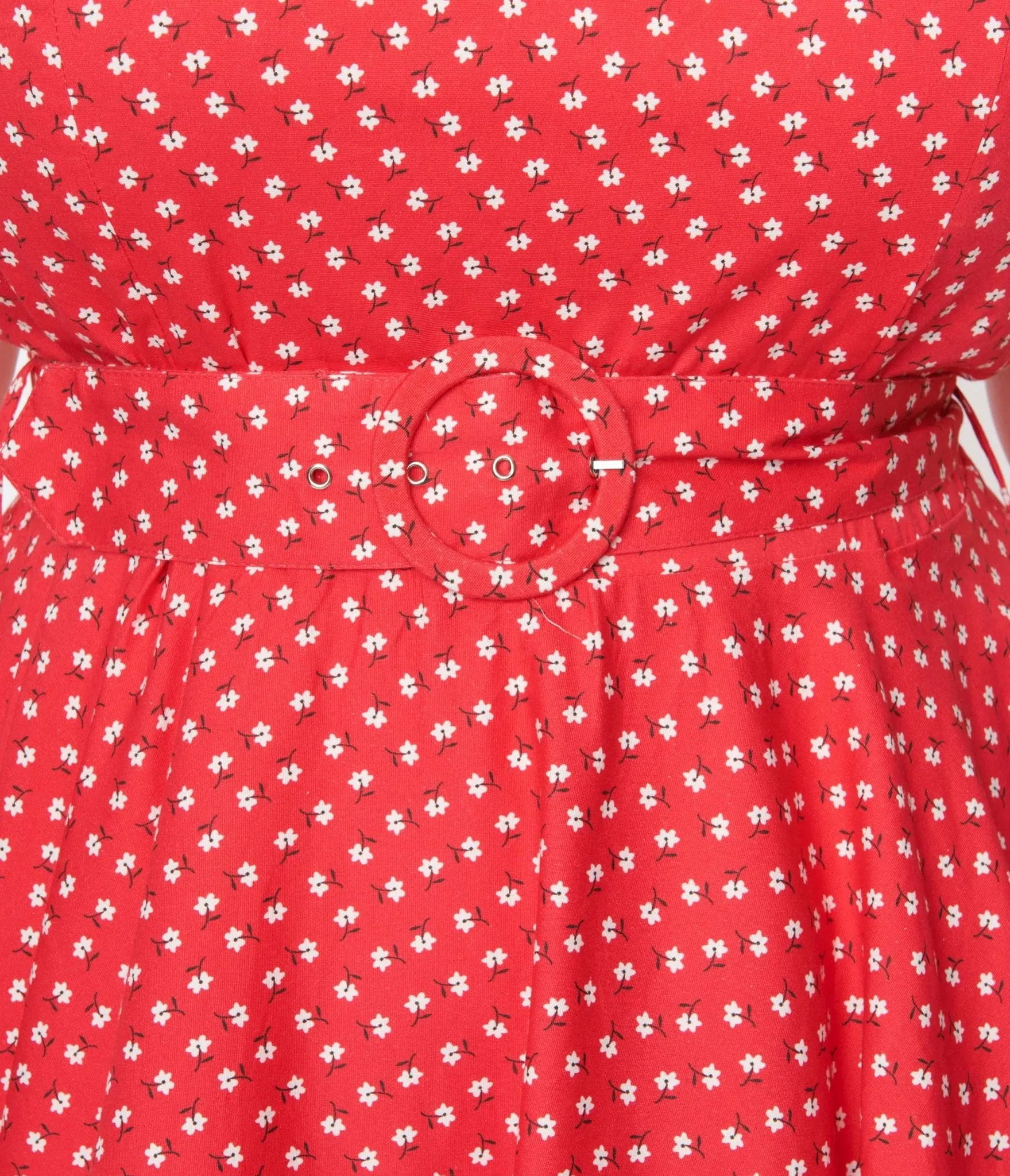 Red & White Floral Dot Belted Swing Dress sold by Unique Vintage product image thumbnail 2