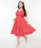 Red & White Floral Dot Belted Swing Dress sold by Unique Vintage
