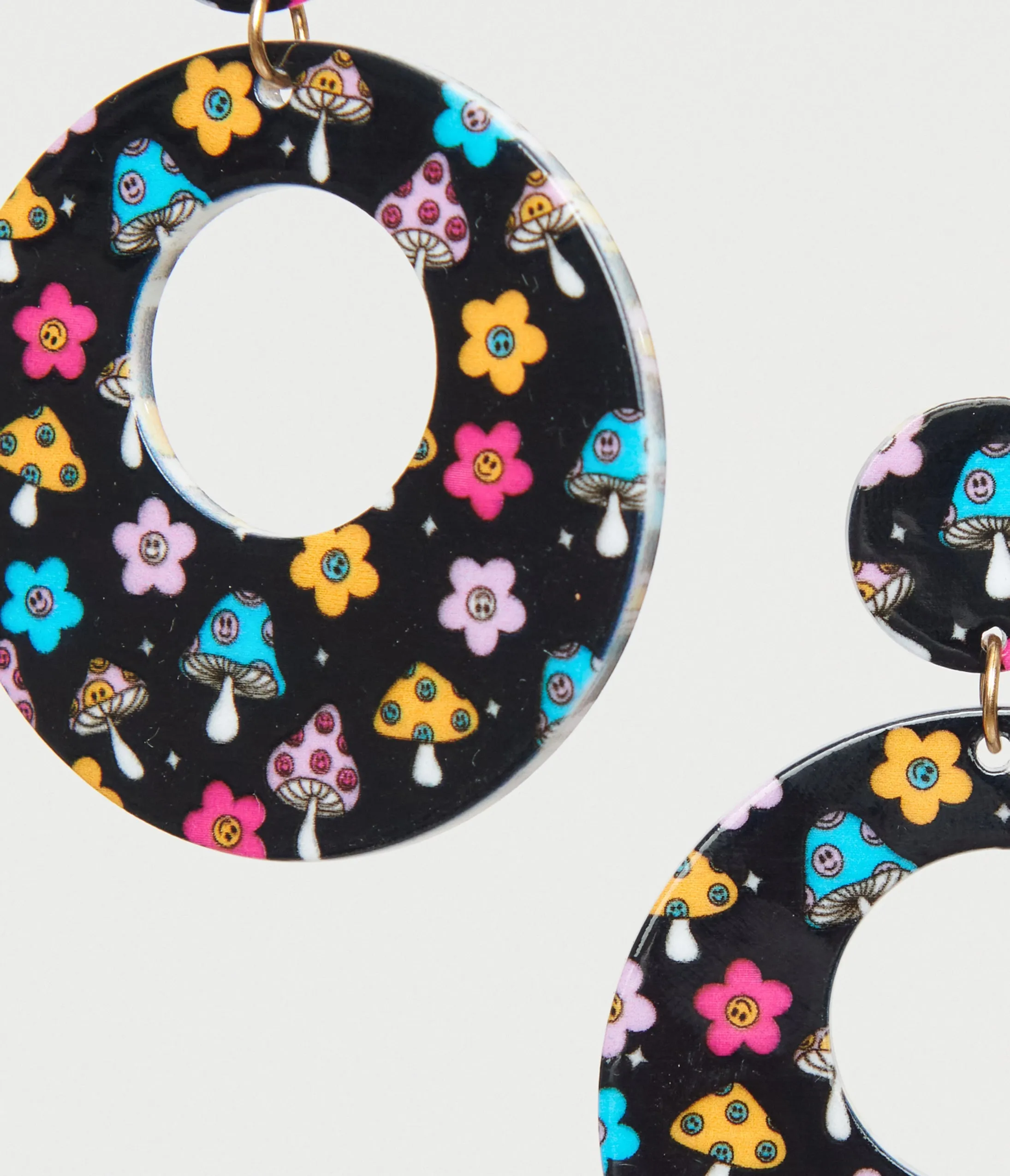1970s Black Mushroom & Floral Print Hoop Earrings sold by Unique Vintage product image thumbnail 2