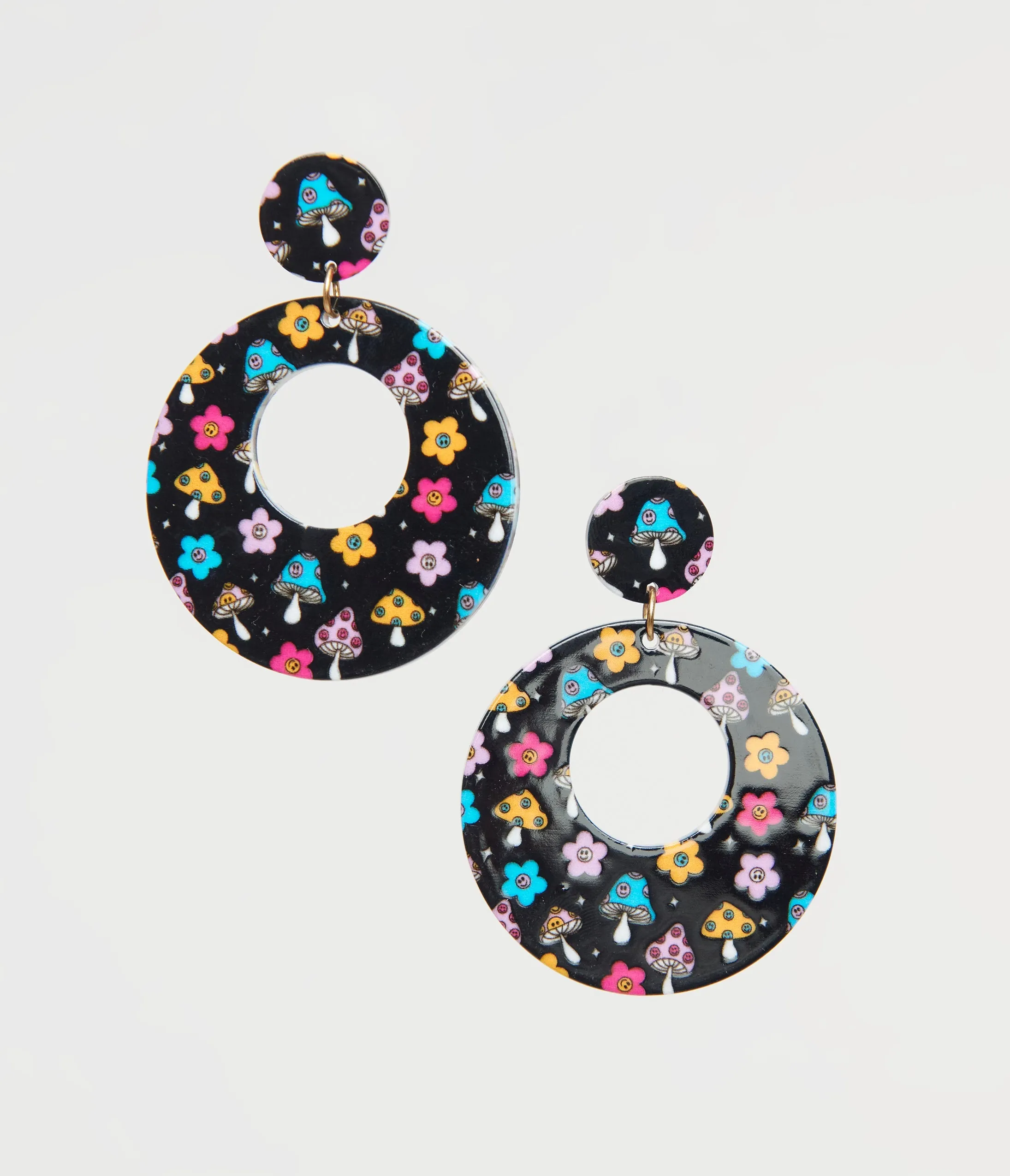 1970s Black Mushroom & Floral Print Hoop Earrings sold by Unique Vintage product image thumbnail 3