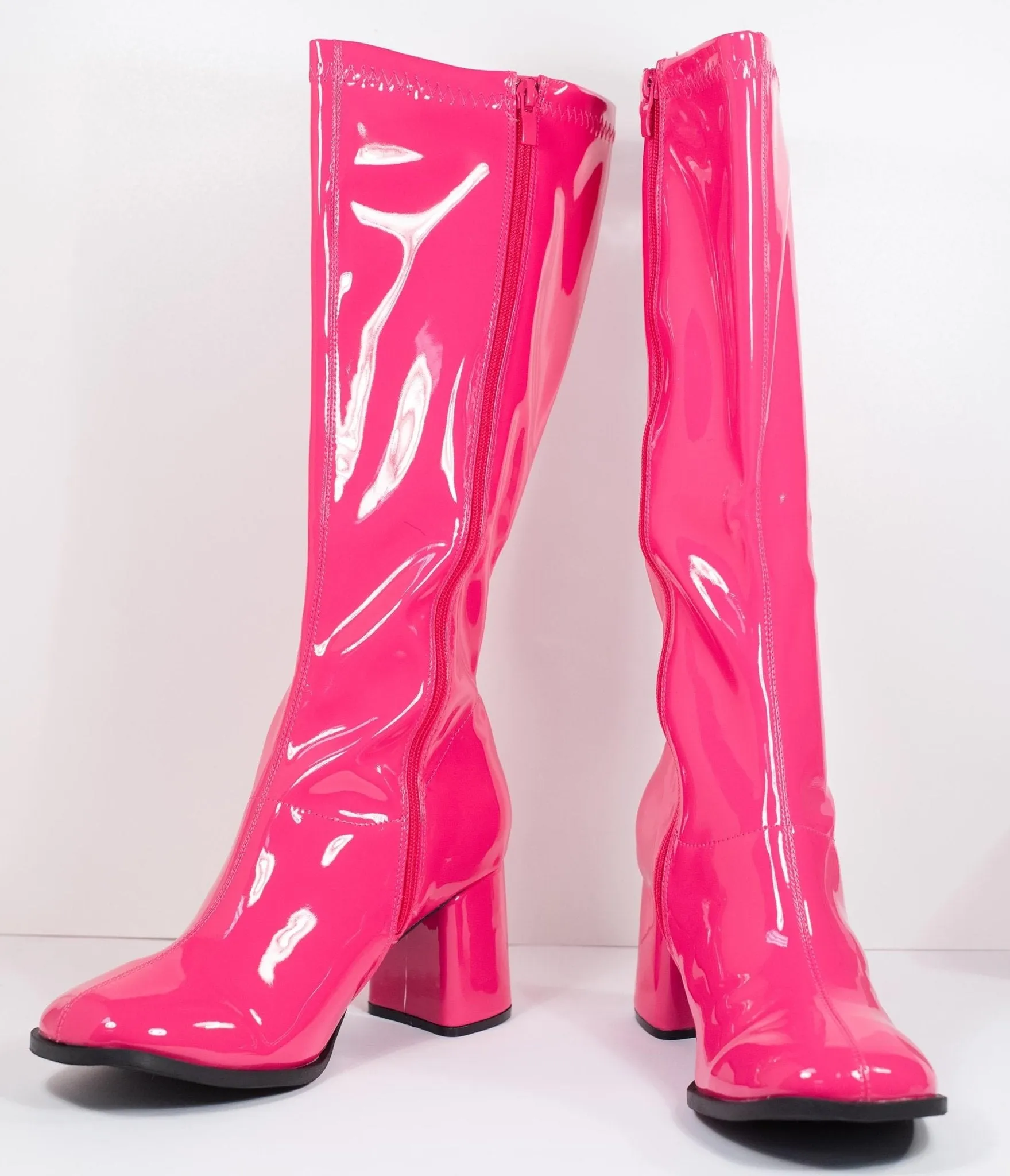 Hot Pink Patent Leatherette Knee High Go Go Boots sold by Unique Vintage
