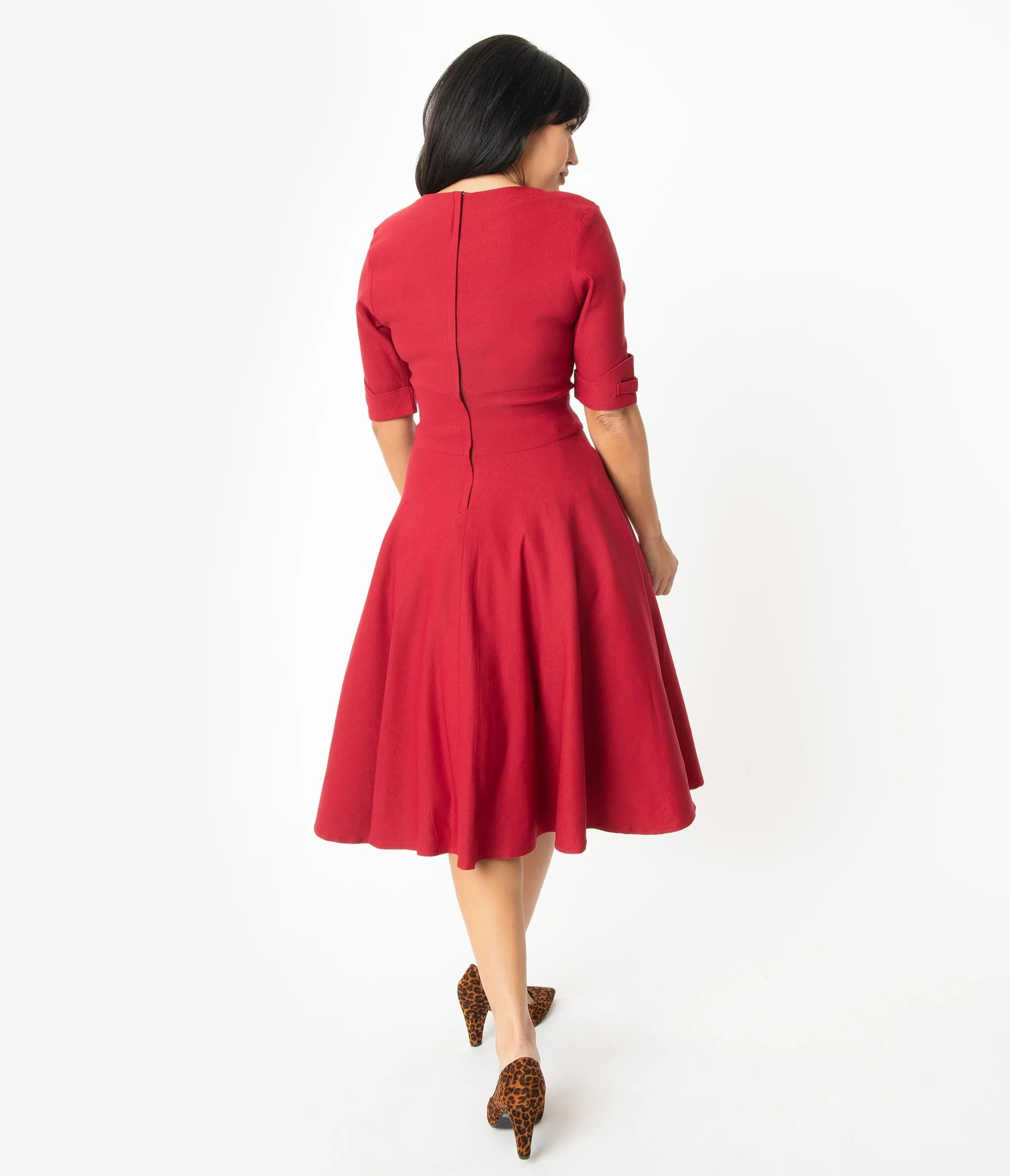 Unique Vintage Merlot Red Delores Swing Dress with Sleeves sold by Unique Vintage product image thumbnail 2