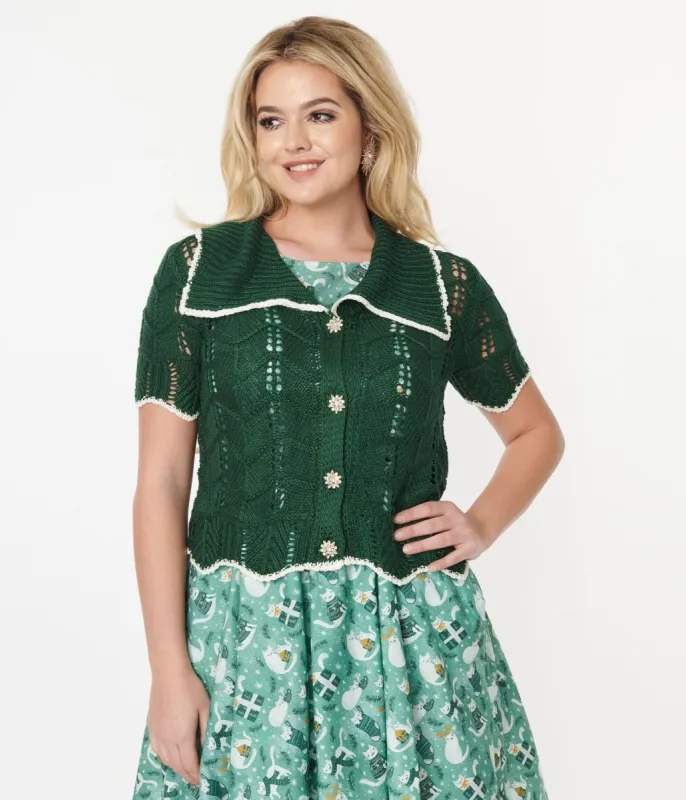 Green Perforated Knit Cardigan sold by Unique Vintage