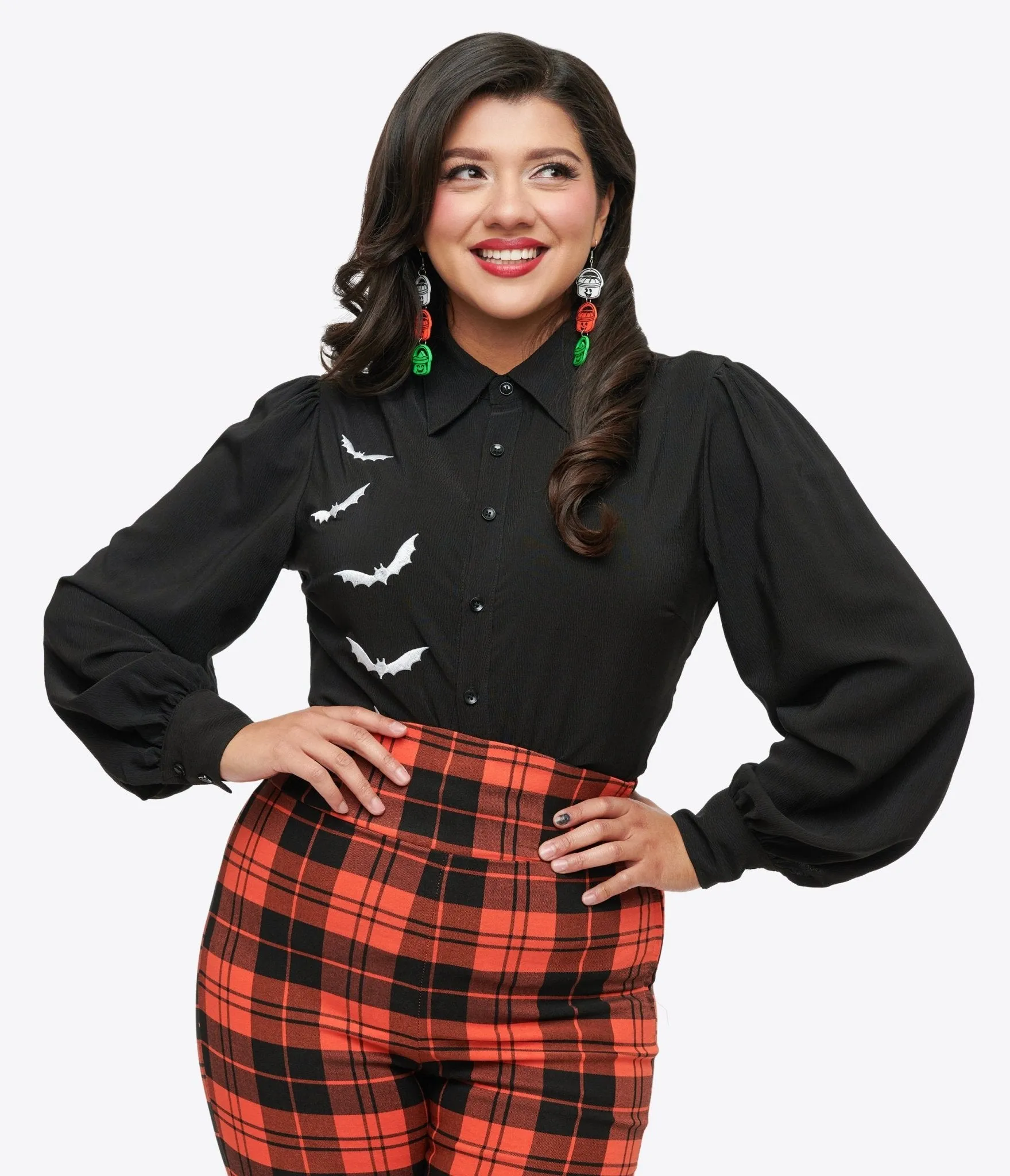 1950s Black & Silver Bat Button Up Blouse sold by Unique Vintage