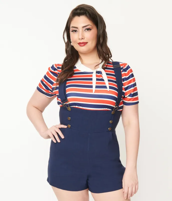 Unique Vintage Plus Size Navy & Red Striped Bow Sweetie Knit Top sold by Unique Vintage
