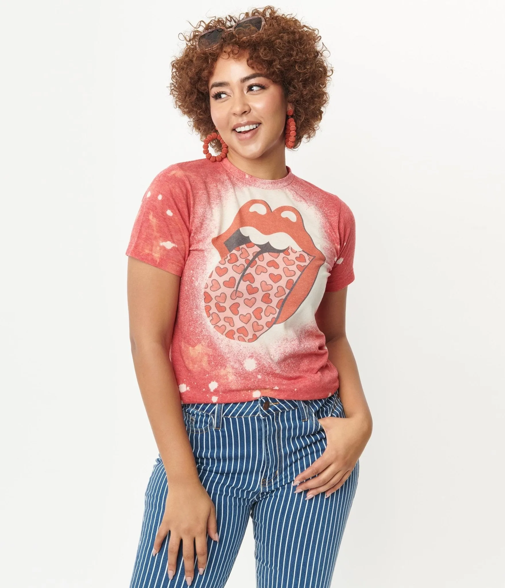 Red Lips Bleached Unisex Graphic Tee sold by Unique Vintage
