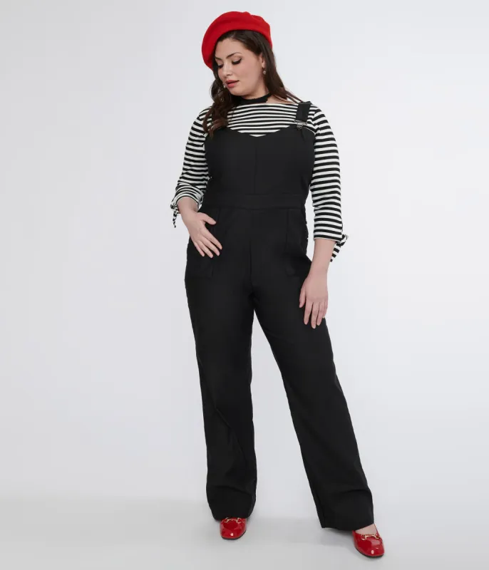 Unique Vintage Plus Size 1950s Black Wide Leg Overalls sold by Unique Vintage