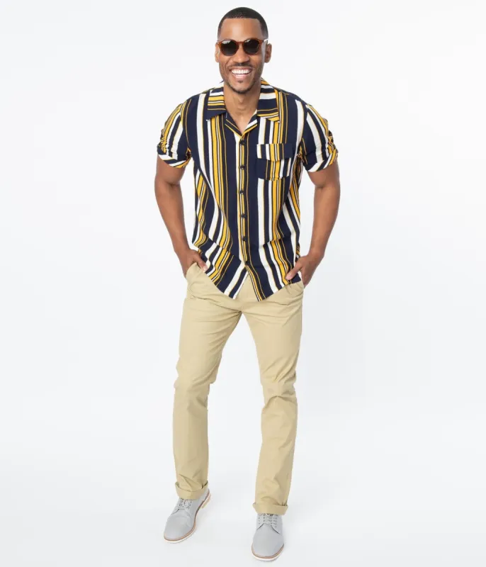 Collectif 1940s Khaki Chino Andy Mens Pants made by Unique Vintage