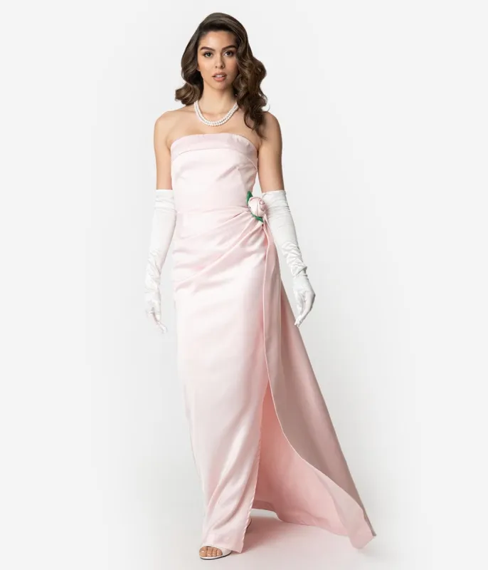 Barbie™ x Unique Vintage Pink Satin Strapless Enchanted Evening Gown sold by Unique Vintage