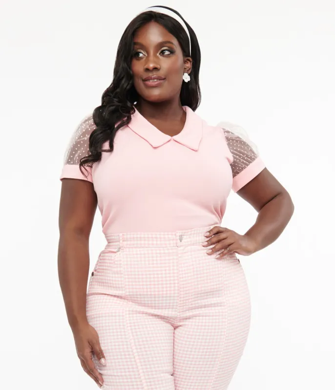 Smak Parlour Plus Size 1960s Pink Pin Dot Top sold by Unique Vintage