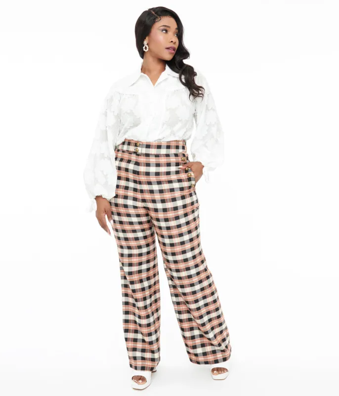Unique Vintage Plus Size 1940s Black & Tan Plaid Sailor Pants made by Unique Vintage