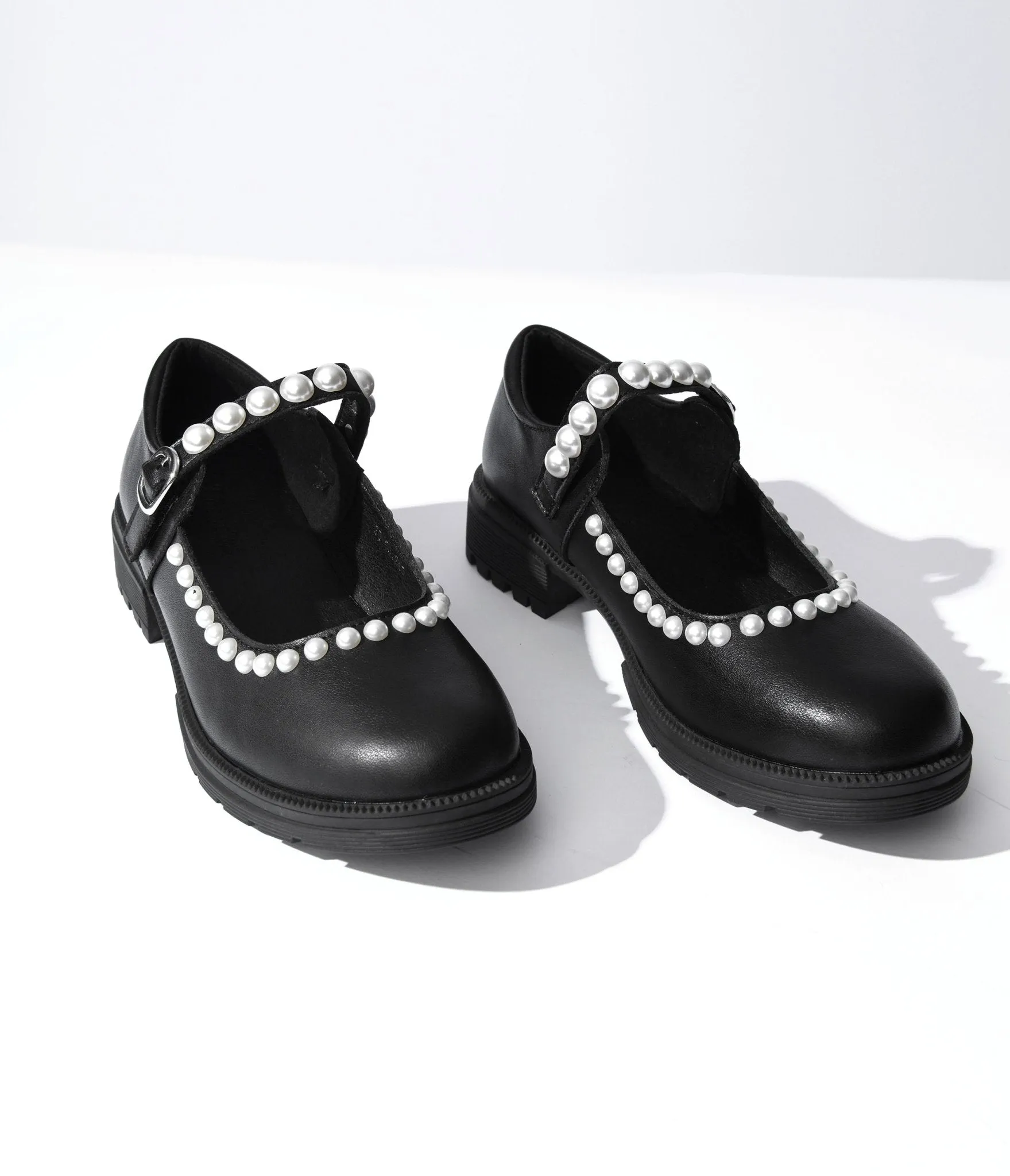 Black Leatherette & Pearl Mary Jane Flats sold by Unique Vintage product image thumbnail 2