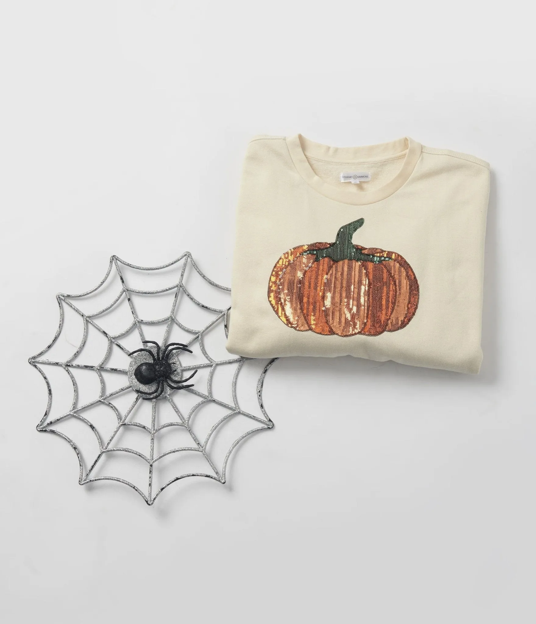 Cream Pumpkin Sequin Pullover Sweater sold by Unique Vintage