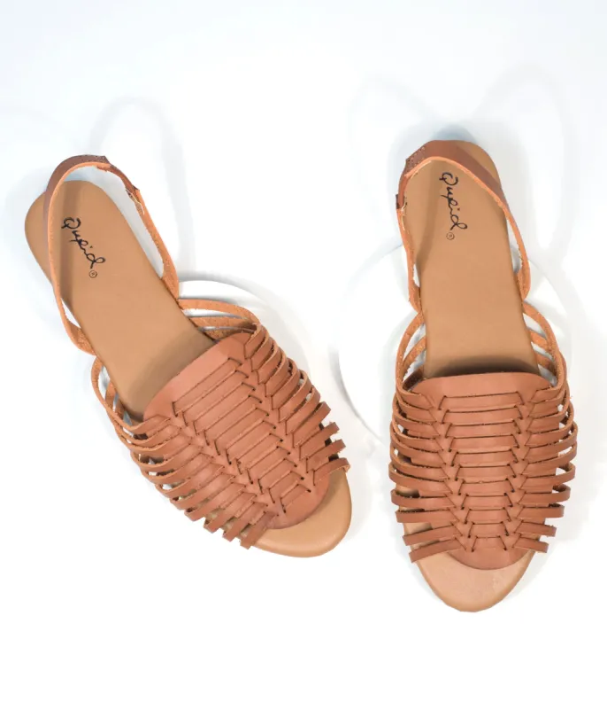 Retro Brown Woven Leatherette Sandal sold by Unique Vintage