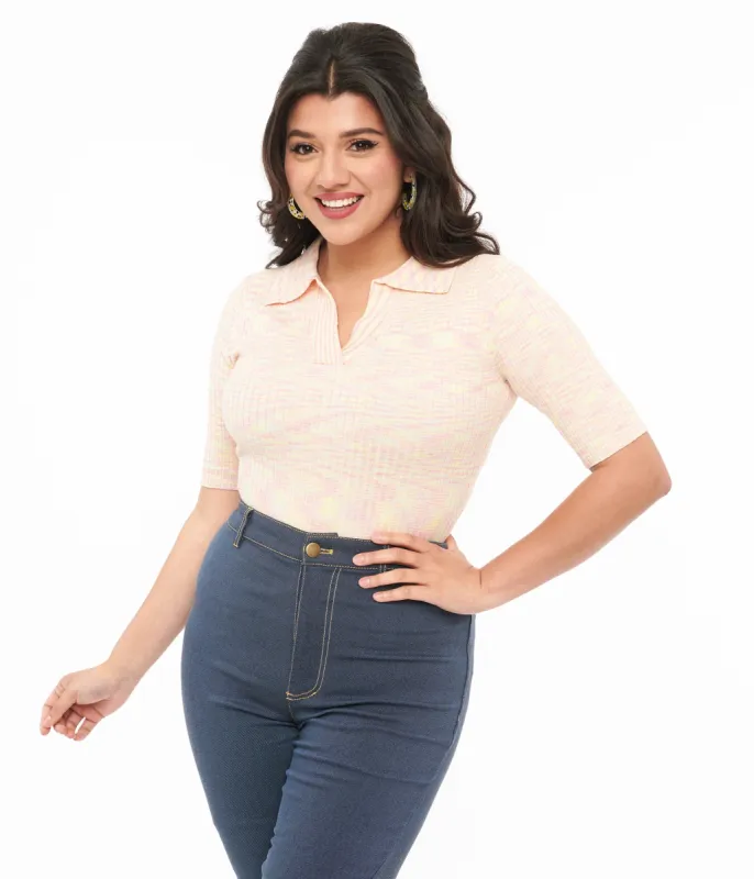 1970s Light Pink Woven Collared Top sold by Unique Vintage