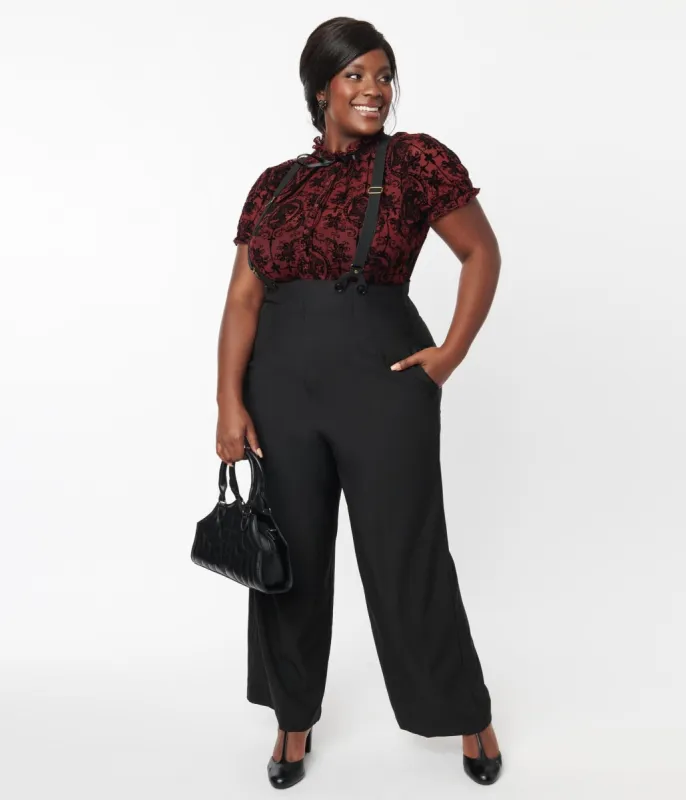Unique Vintage Plus Size 1930s Black High Waist Suspender Pants sold by Unique Vintage