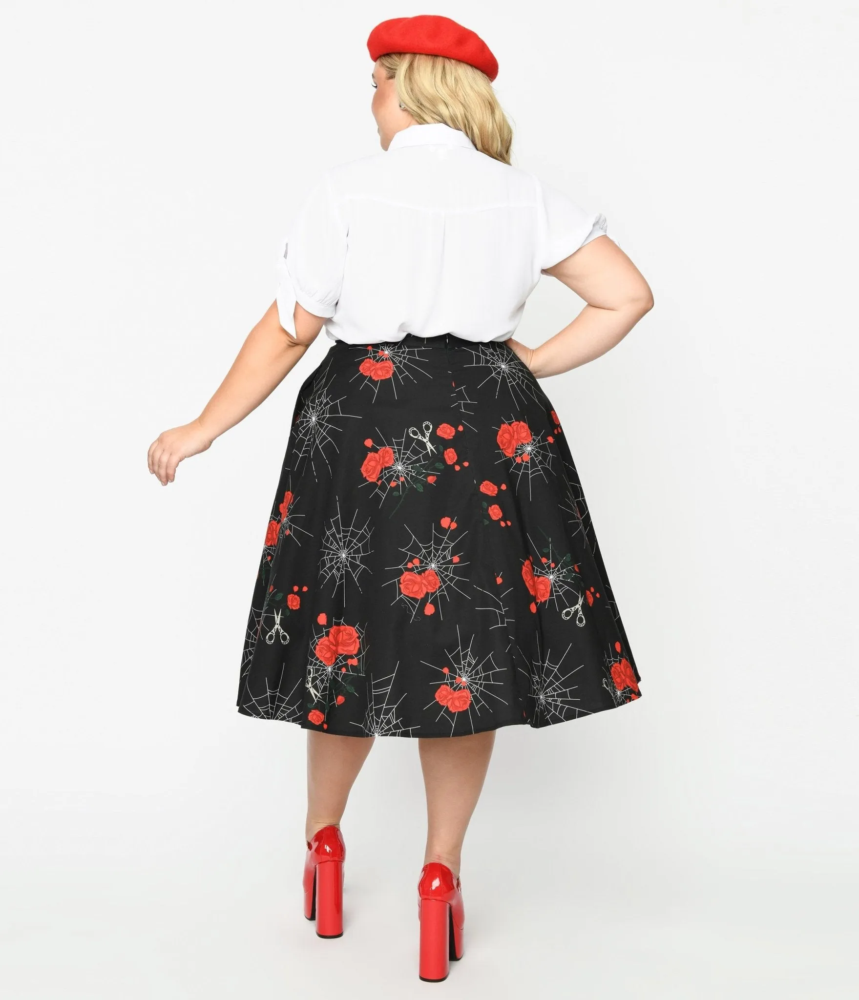 Collectif 1940s Black Spinners Web & Roses Swing Skirt sold by Unique Vintage product image thumbnail 3