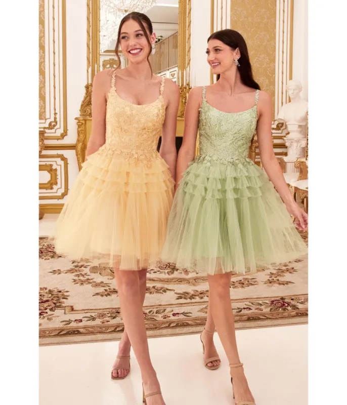 Cinderella Divine  Sage Floral Applique & Tiered Tulle Cocktail Dress sold by Unique Vintage