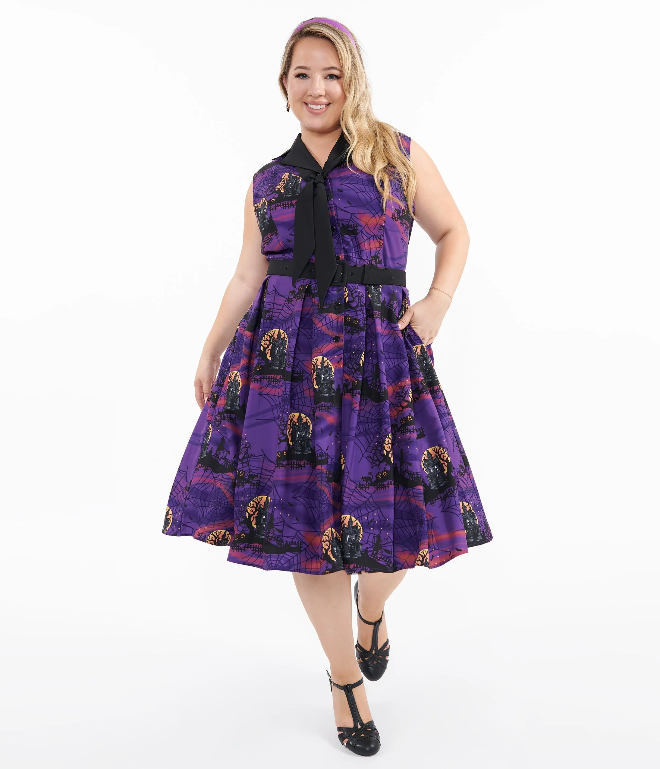 Unique Vintage Plus Size 1950s Purple Halloween Print Edith Swing Dress sold by Unique Vintage product image thumbnail 3