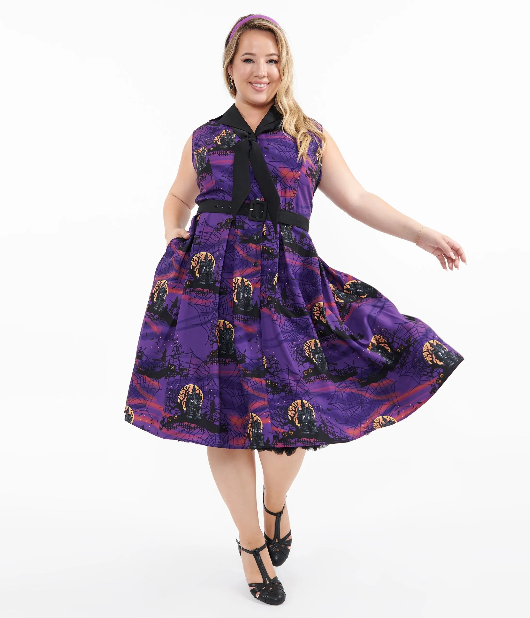 Unique Vintage Plus Size 1950s Purple Halloween Print Edith Swing Dress sold by Unique Vintage