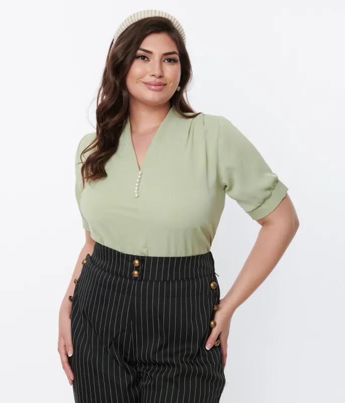 Mint Green & Faux Pearl Top sold by Unique Vintage