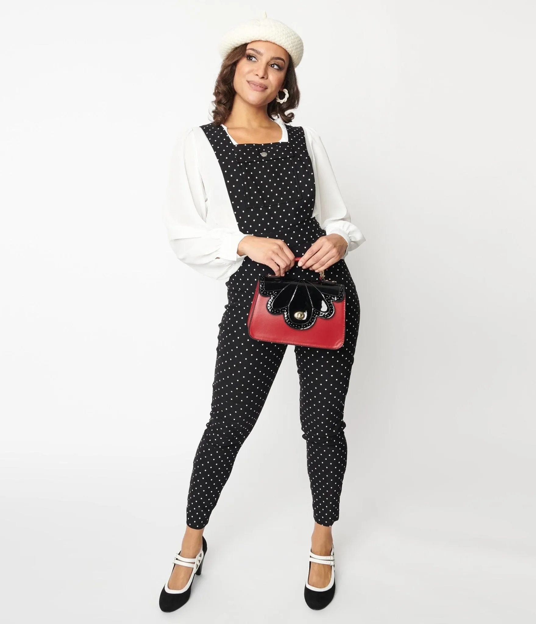Unique Vintage Black & White Pin Dot Skinny Leg Overalls sold by Unique Vintage product image thumbnail 5