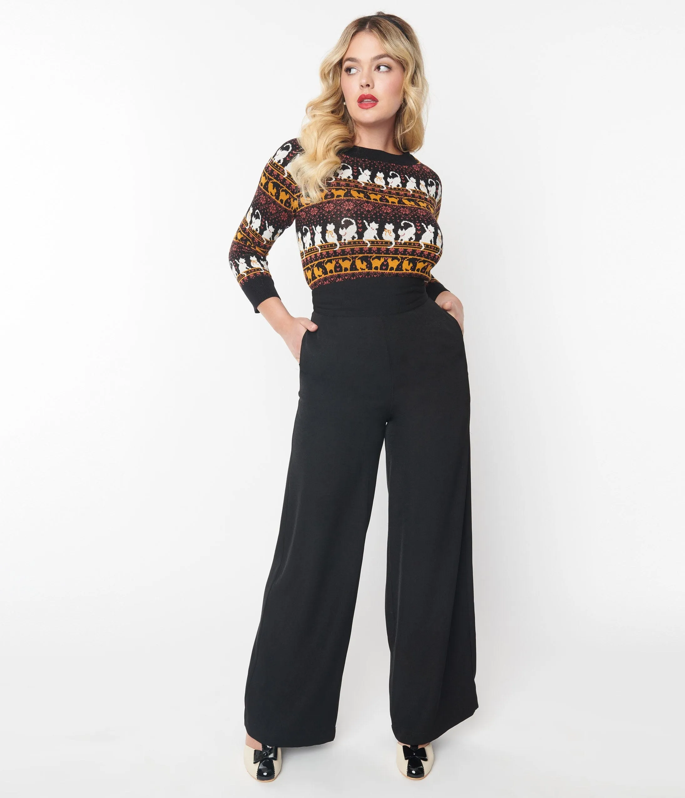 Unique Vintage 1940s Black High Waist Pants sold by Unique Vintage