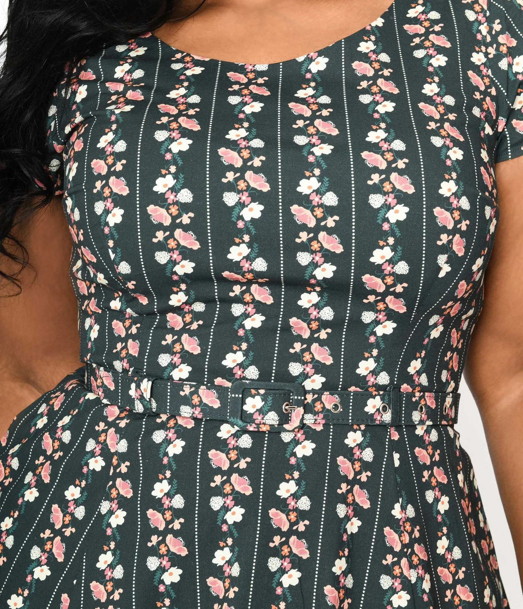 Collectif Green Wallflower Striped Swing Dress sold by Unique Vintage product image thumbnail 2