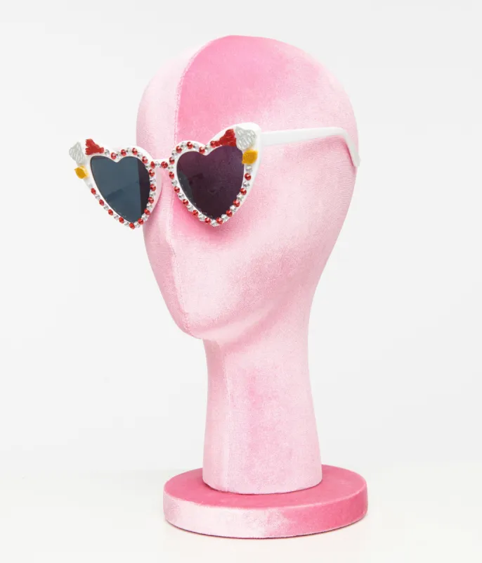 Rhinestone Crawfish White Heart Cat Eye Sunglasses sold by Unique Vintage