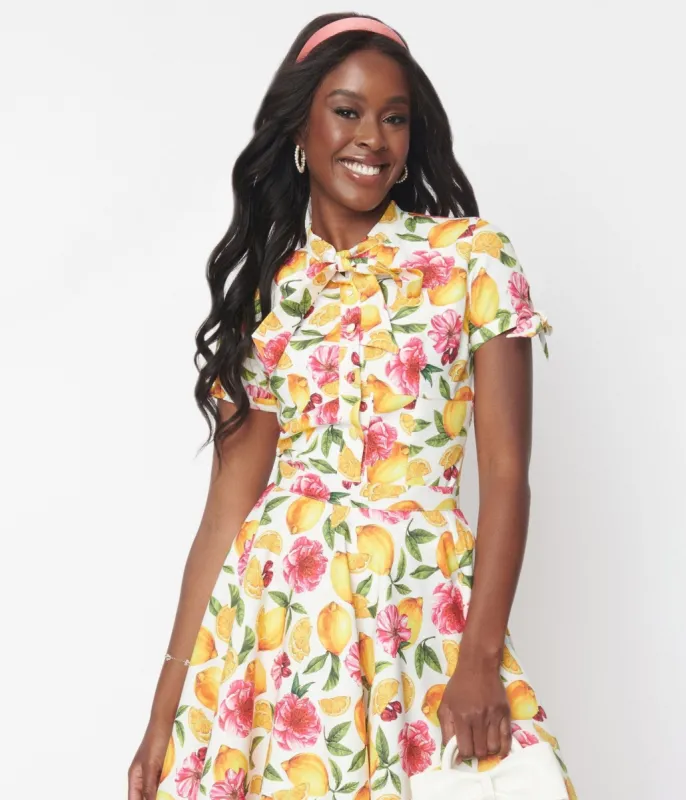 Magnolia Place Pink Florals & Lemons Elanor Top sold by Unique Vintage