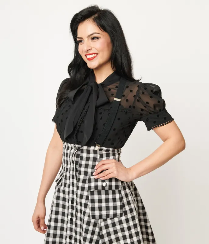 Unique Vintage 1940s Black Dot Tie Neck Blouse sold by Unique Vintage