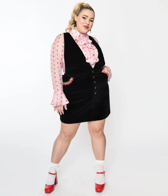 Smak Parlour Plus Size Black & Strawberry Trim Pinafore Skirt sold by Unique Vintage
