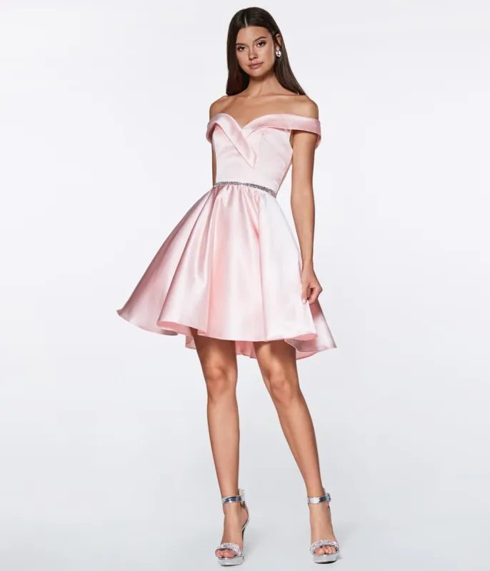 Cinderella Divine  Blush Pink Satin Flare Prom Dress sold by Unique Vintage