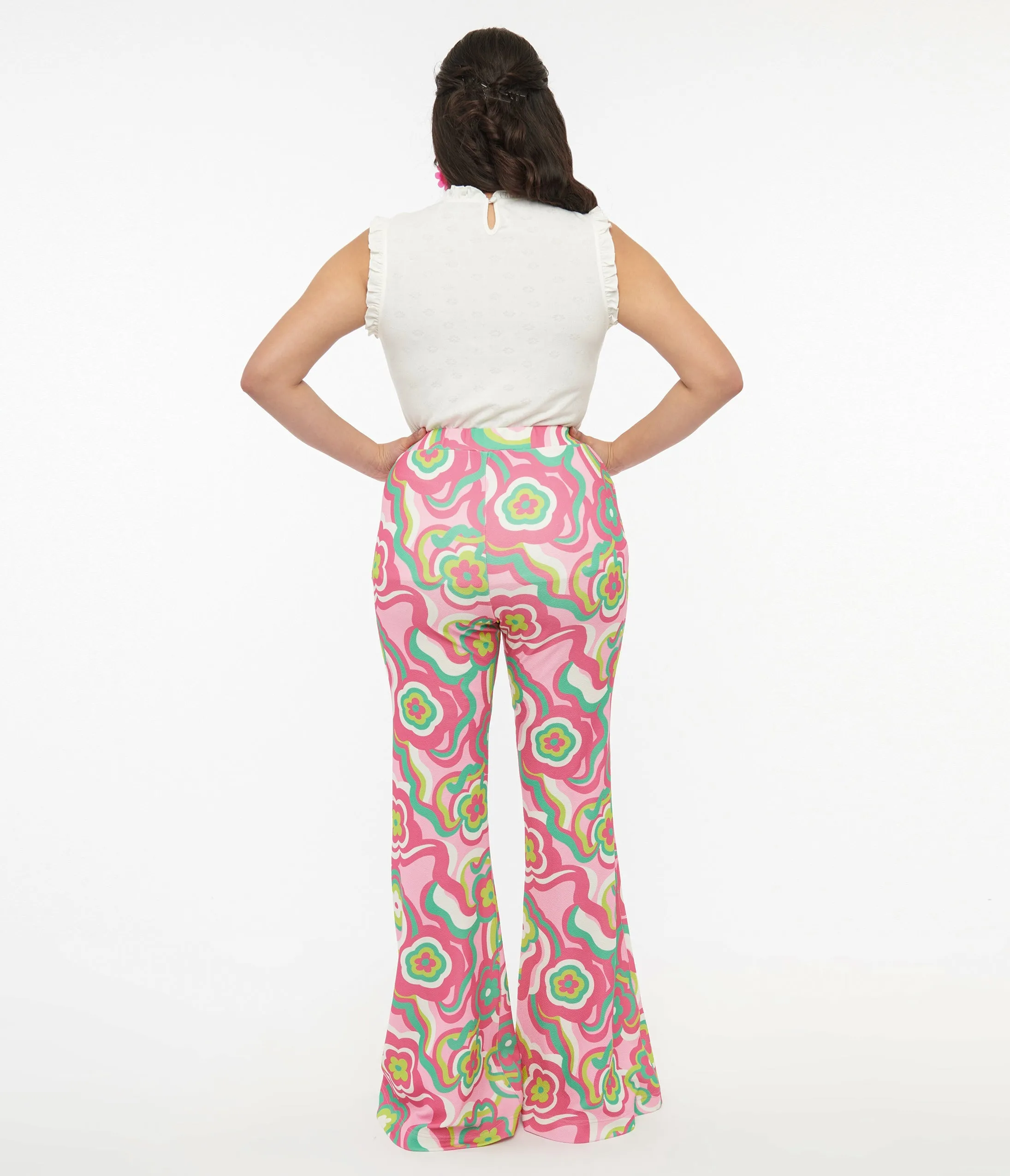 Barbie x Smak Parlour 1970s Pink & Green Floral Evening In Flare Pants sold by Unique Vintage product image thumbnail 4