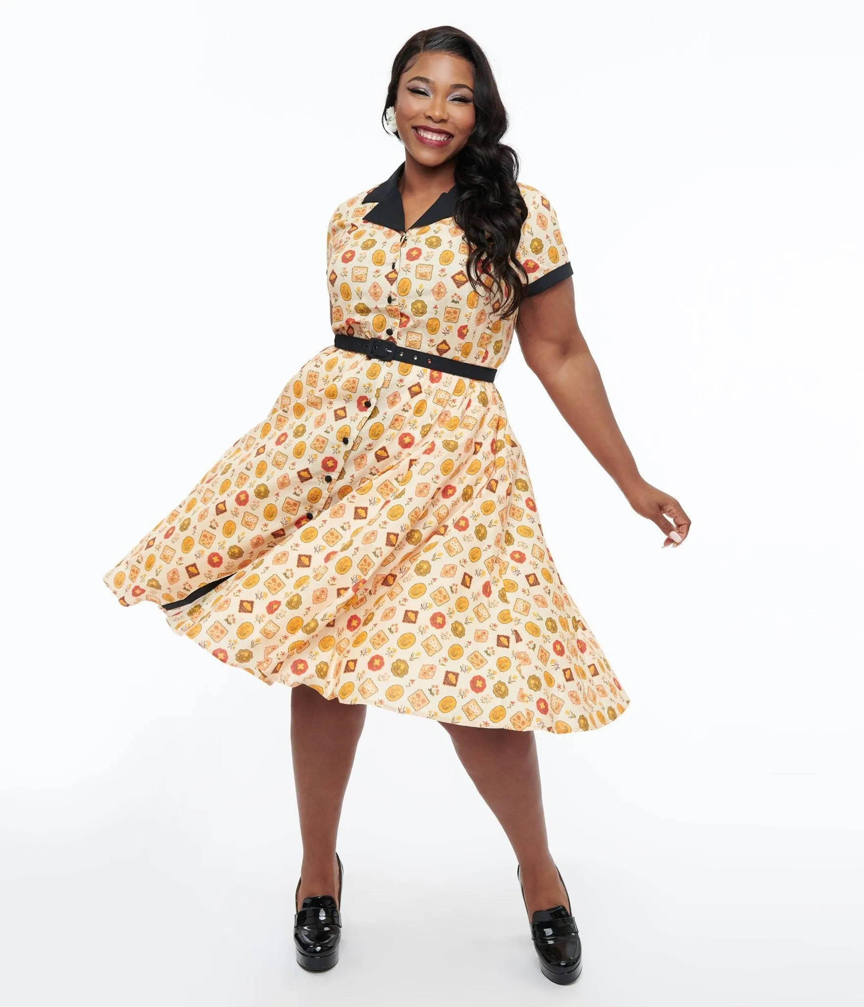 Unique Vintage Plus Size 1950s Cream Floral Alexis Swing Dress sold by Unique Vintage