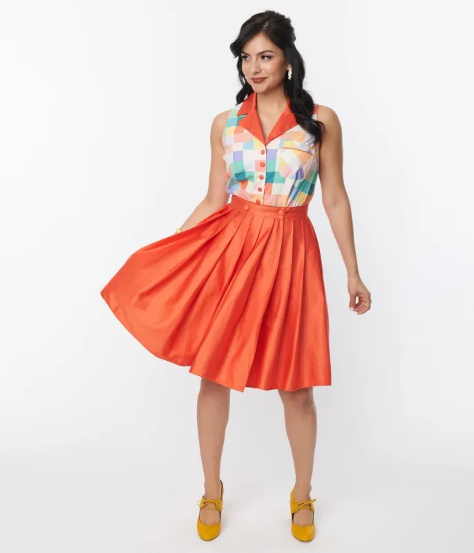 Unique Vintage Orange Collins Wrap Swing Skirt sold by Unique Vintage
