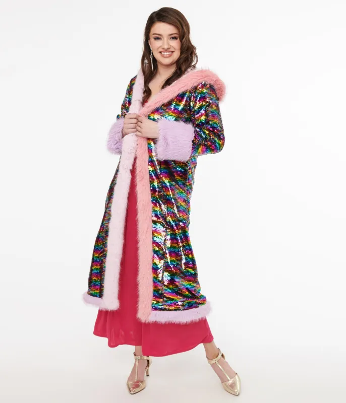 Rainbow Sequin Long Coat sold by Unique Vintage