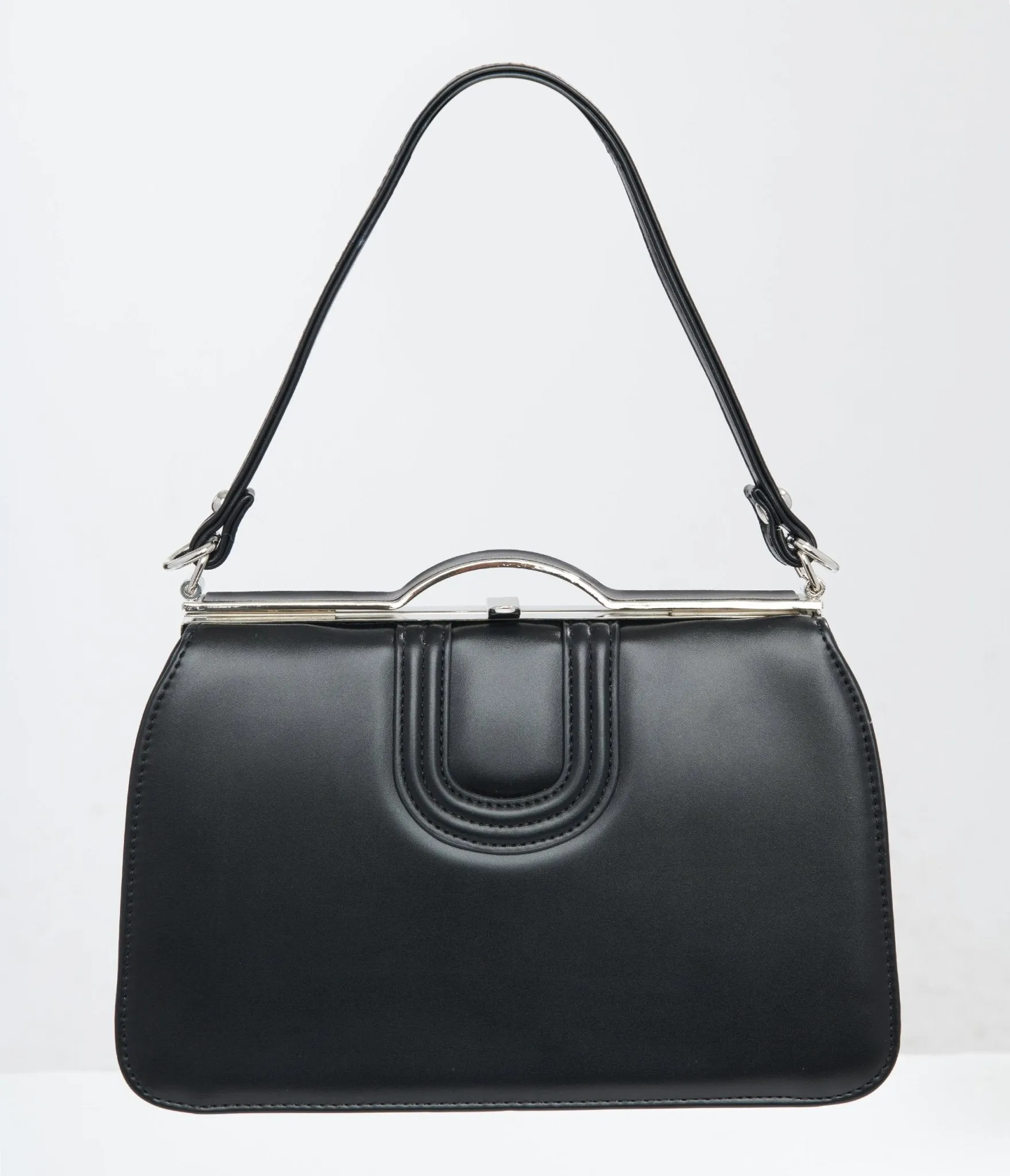 1950s Black Leatherette Dolores Handbag sold by Unique Vintage