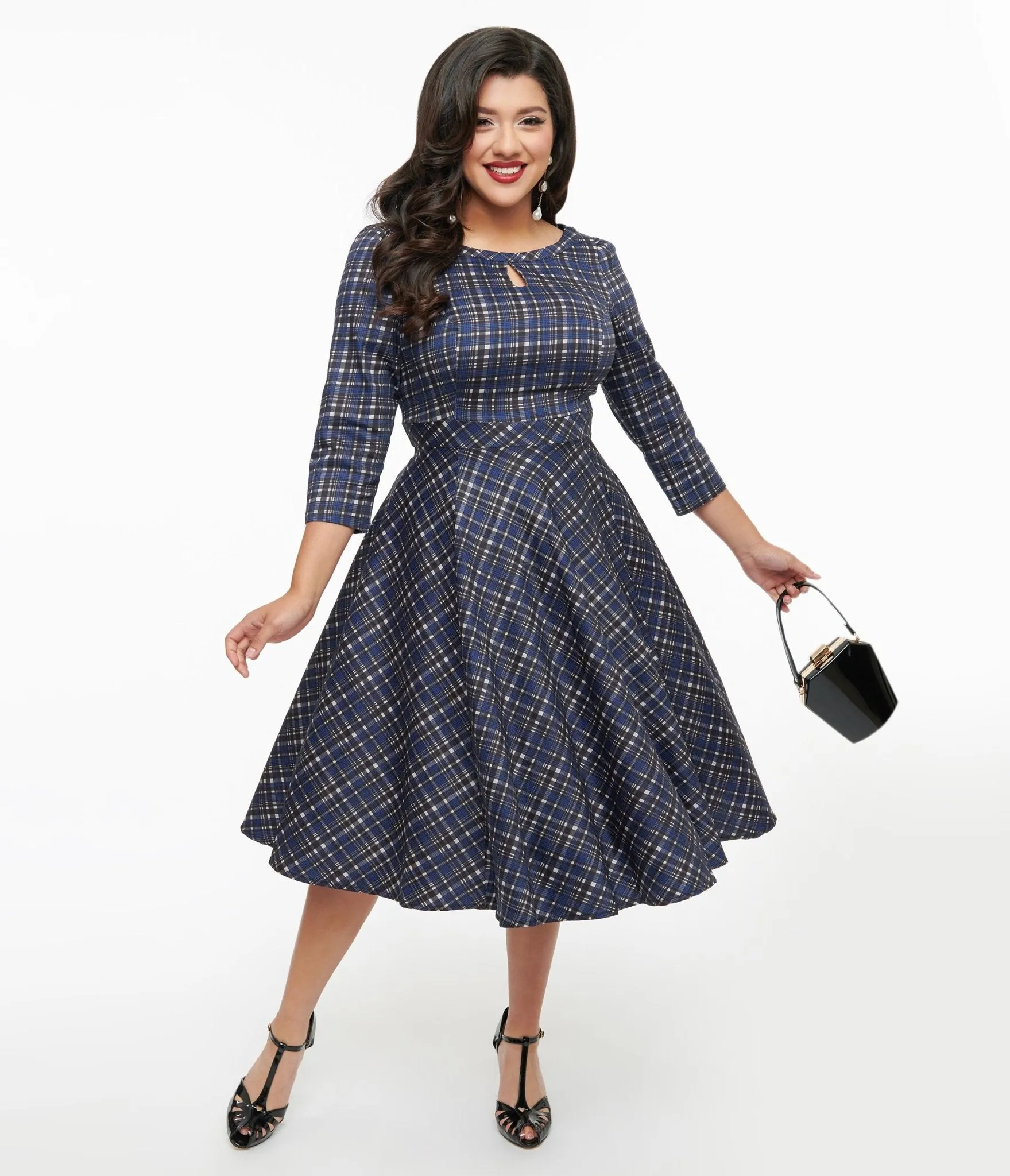 1950s Navy Plaid Anna Swing Dress sold by Unique Vintage