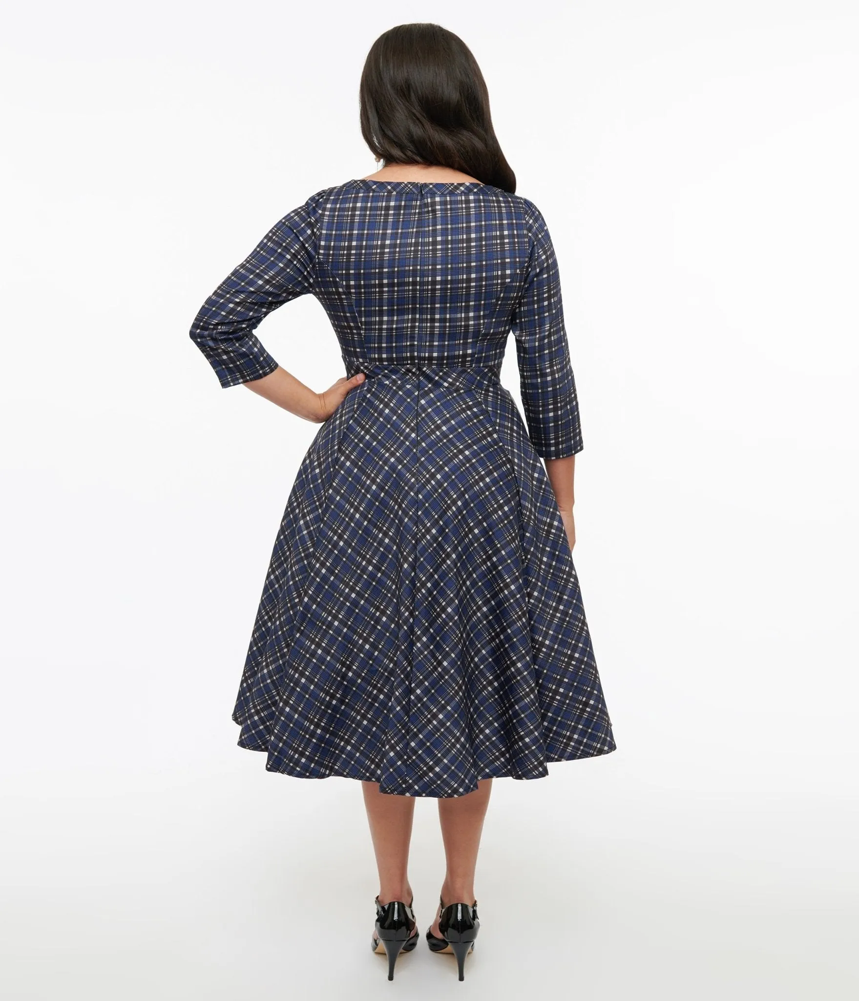 1950s Navy Plaid Anna Swing Dress sold by Unique Vintage product image thumbnail 2