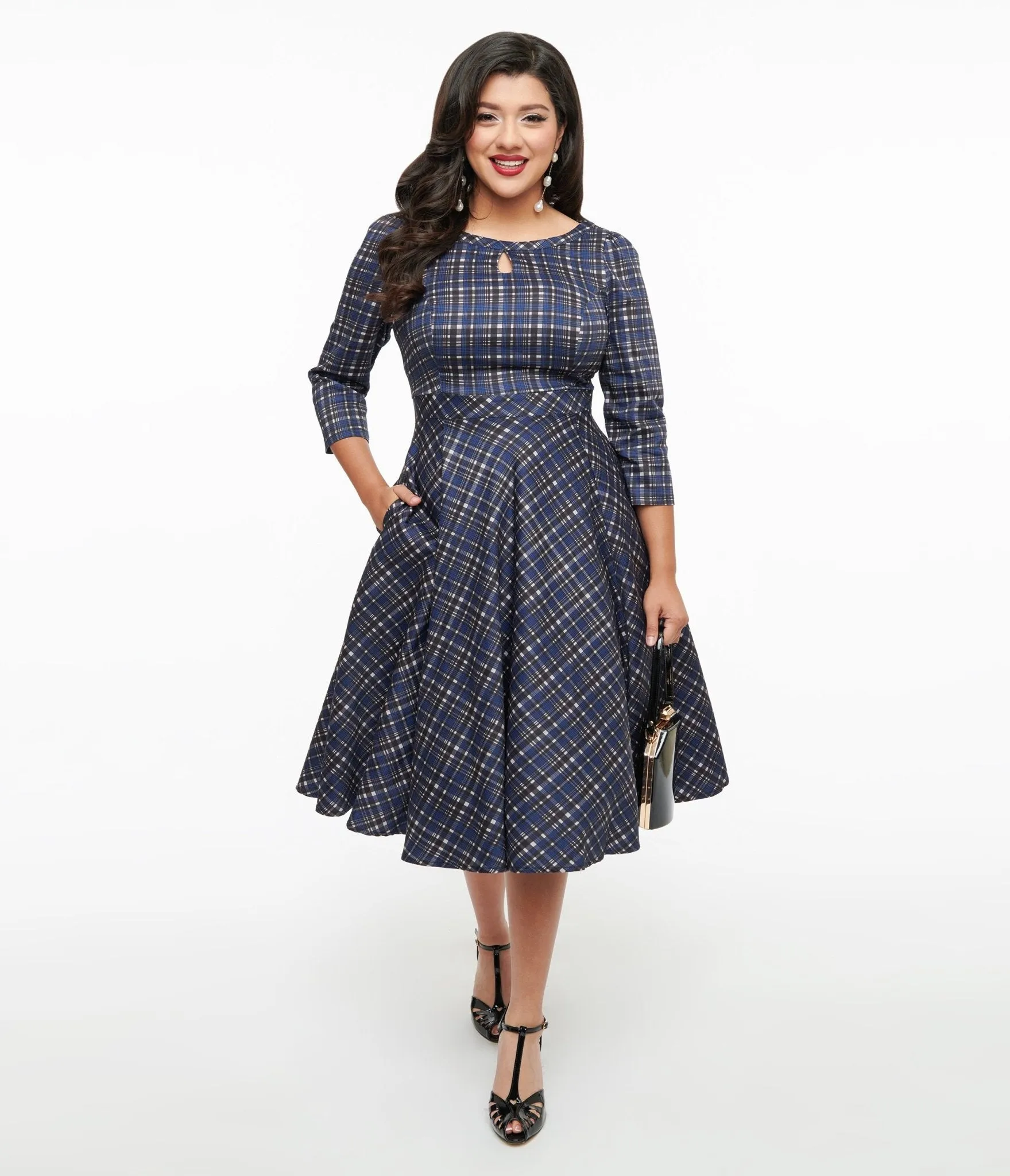 1950s Navy Plaid Anna Swing Dress sold by Unique Vintage product image thumbnail 3