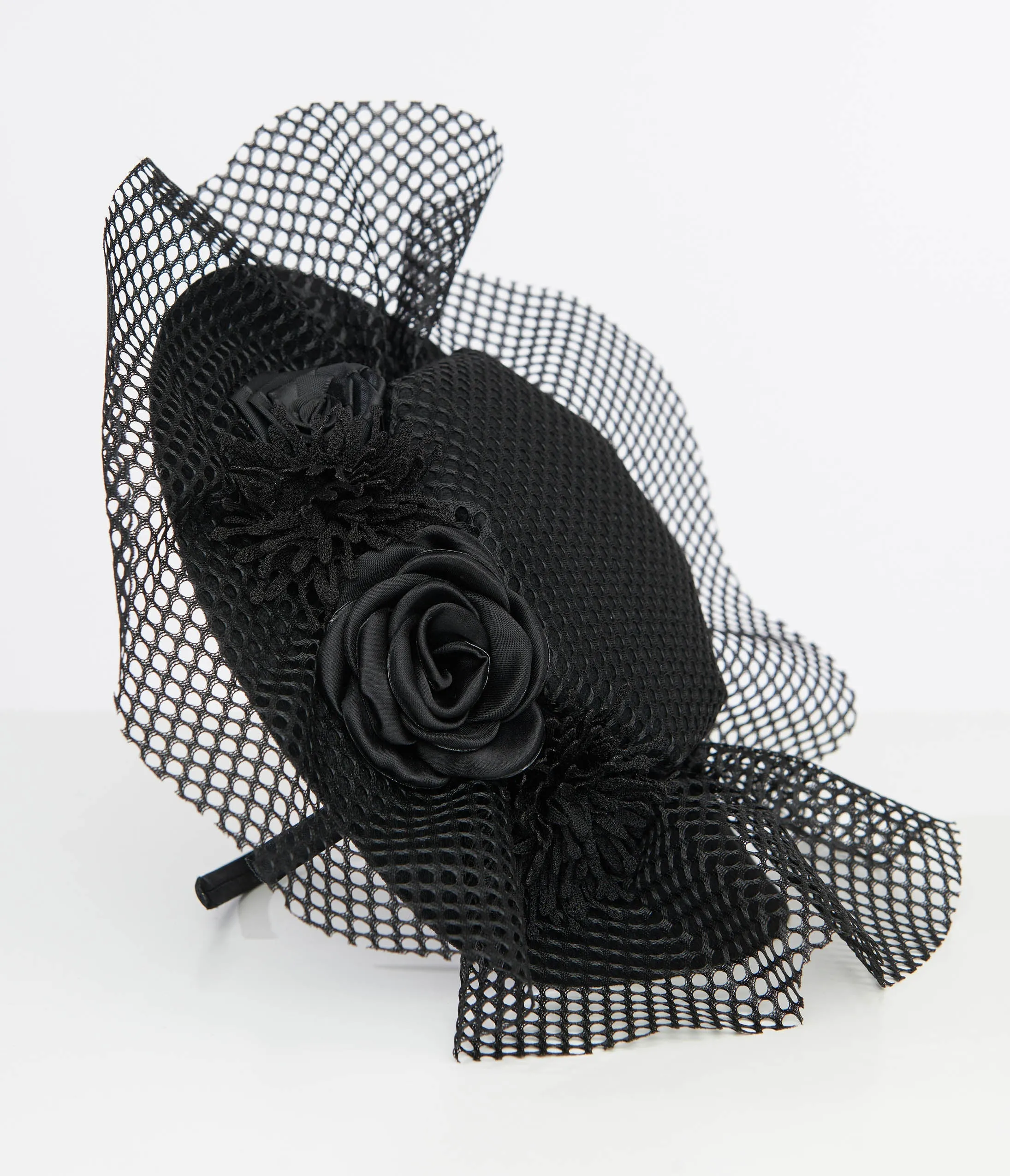 Unique Vintage 1930s Black Floral & Mesh Fascinator sold by Unique Vintage product image thumbnail 2
