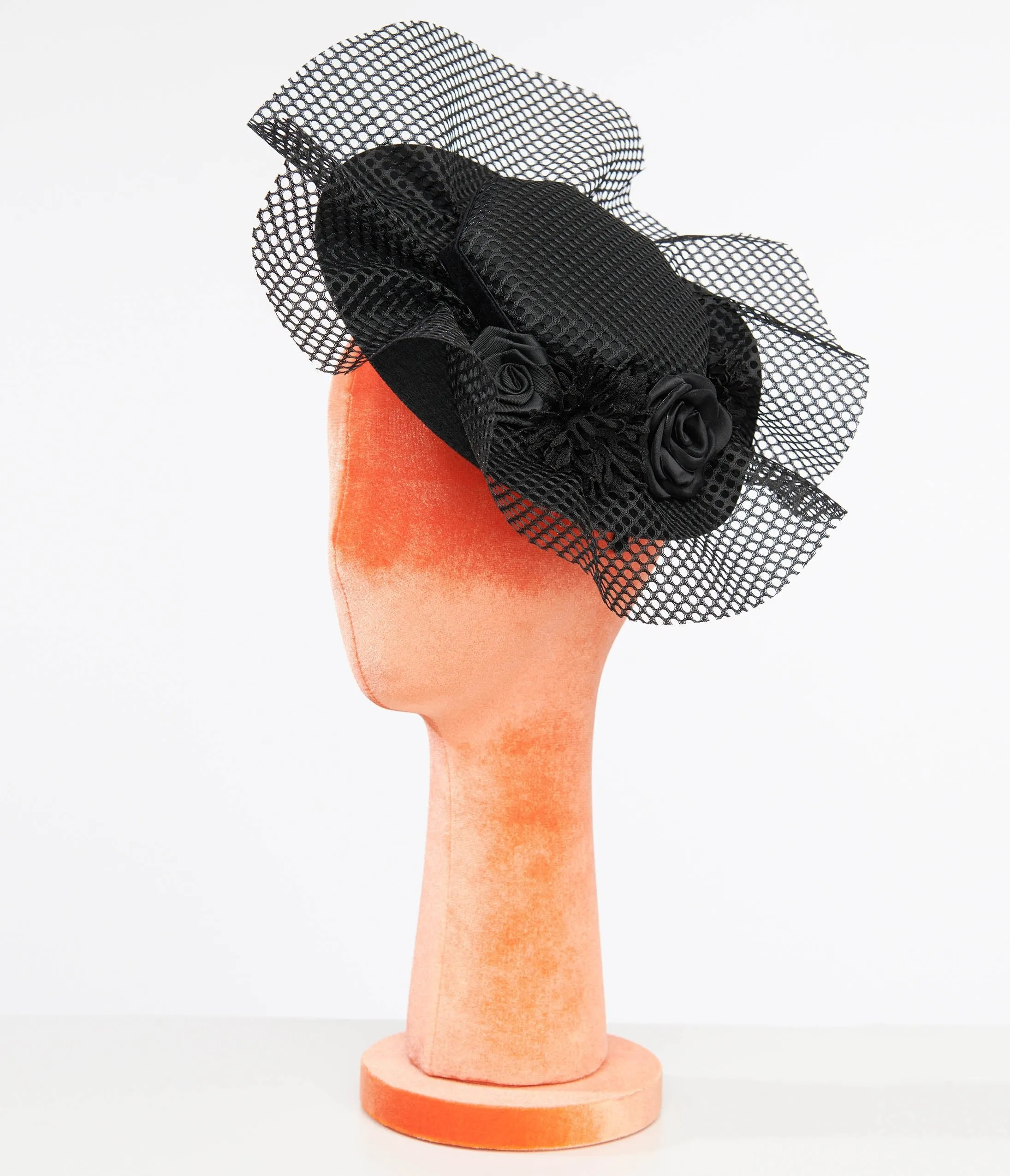 Unique Vintage 1930s Black Floral & Mesh Fascinator sold by Unique Vintage
