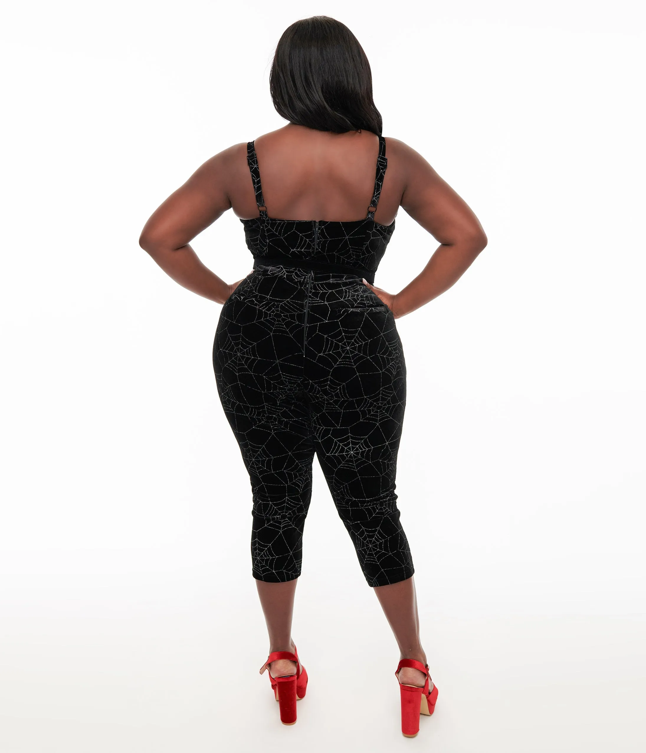 Unique Vintage Plus Size 1950s Black Velvet & Silver Web Cropped Jumpsuit sold by Unique Vintage product image thumbnail 2